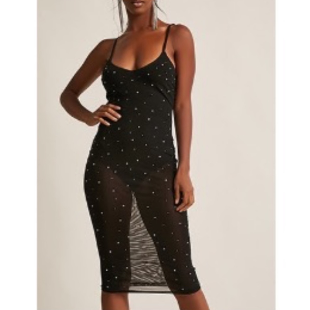 NWT Hera Collection Black Embellished Mesh Dress